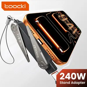 Toocki 240W Elbow USB C to USB C Cable Alloy Adapter Charger 2 In 1 Foldable Fast Charging Foldable Stand Converter Type C to Lightning Stand Data For iPhone 16 15 Samsung Xiaomi Laptop Lanyard