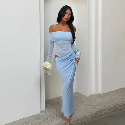 knee length dresses for ladies Josie Off Shoulder Mesh Maxi Dress - Ivory main image 1
