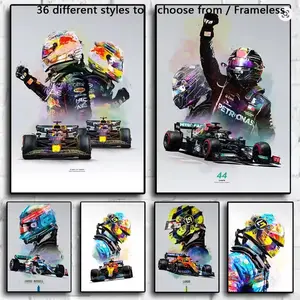 1pc Frameless Watercolor Formula 1 Grand Prix Racing Driver Poster Aesthetic F1 Racer Helmet Motorsport Canvas Print Wall Art Artwork Vibrant Home Room Decor (36 Style Options)