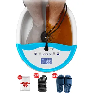All in One Salon Toxins Remove Foot Spa Machine with Ion Cell Cleanse Foot Bath Soak Tub, Electric Waist Belt Function, for Body Massage Relaxiation, Free Gift 1 Pair of Acupoints Massage Slippers, 1pc Extra Array
