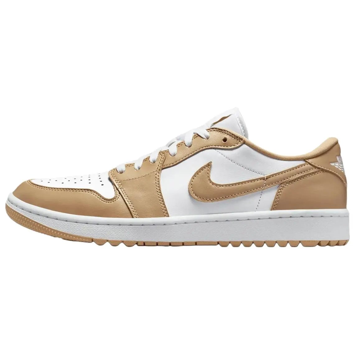 Air Jordan 1 Low Unisex Golf Shoes - White Linen & White Leather, Lace-Up, Solid Casual, On & Off Course Sports Sneaker (Runs Small)