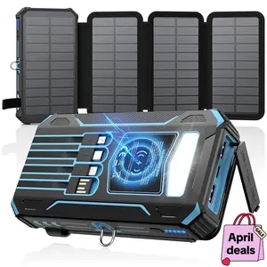 【Gift for Mom】Solar Charger Power Bank - 48000mAh Wireless Portable Charger Built-in 4 Cables and 4 Solar Panels, PD QC 3.0 Fast Charging USB C Battery Pack with Flashlight for Camping Travel