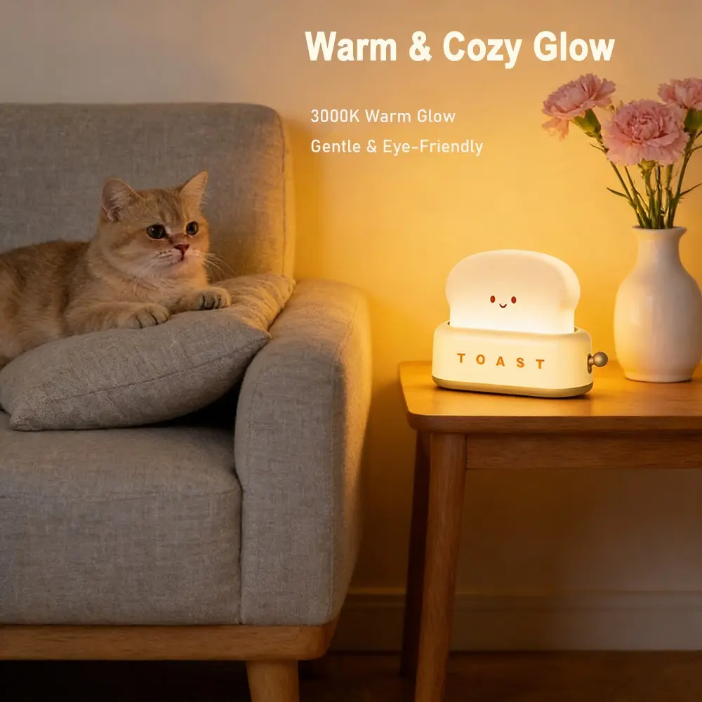 Toast Bread Machine Design Night Light, USB Rechargeable Toast Bread Design Desk Lamp, Novelty Lighting for Home Decor, Ambient Dimmable Lighting, Decorative Night Light, Led Night Light, Nightlight for Bedroom, Dimmable Warm Light
