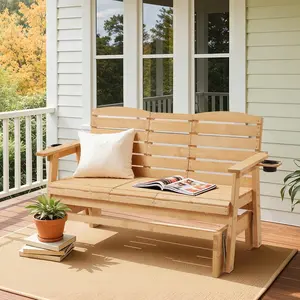 Outdoor Porch Glider Chair with Cup Holders, All-Weather Garden Glider Bench with High Backrest & Wide Armrests for Patio, Yard & Courtyard