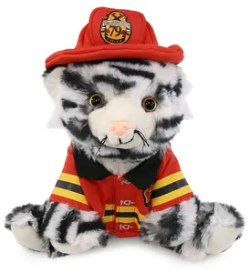 DOLLIBU 8" Squat White Tiger Fireman Plush Stuffed Toy - Super-Soft Polyester Material, Removable Design, Suitable for Ages 0+