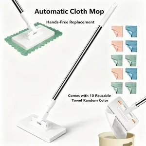 Disposable Mop,No-Wash Mop Uses Disposable Face Towel, Automatic Cloth Mop,Hands-Free Replacement, Dry & Wet Multi Surface Floor Cleaning Tool for Bathroom Cleaning,CleanTok Home Essentials,Comes with 10 Microfiber Mop Pads Household ,