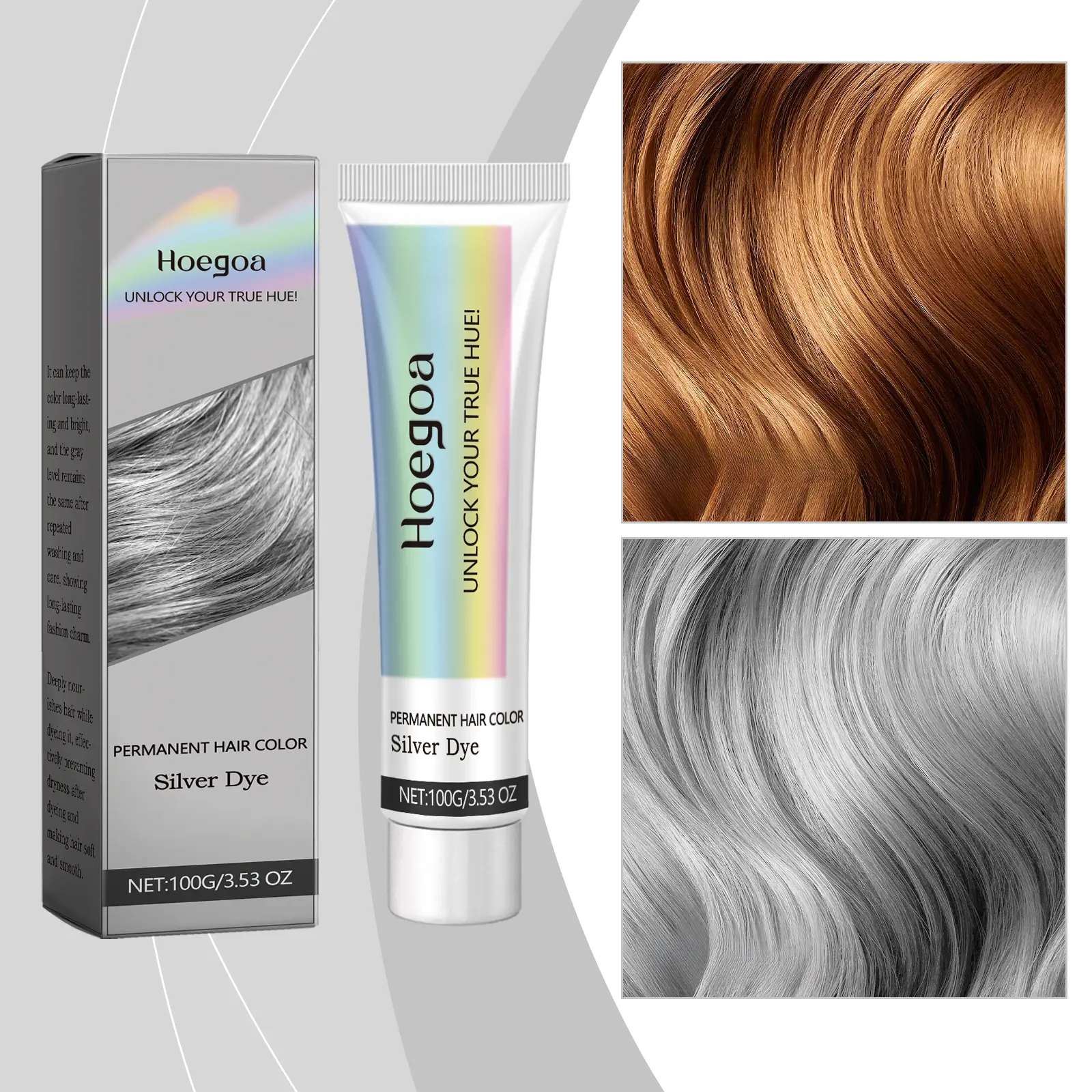 2-in-1 Natural Essence Extract Silver Hair Dye, Caremey No Bleaching SilverGrey & Smoke Grey Hair (1pcs)