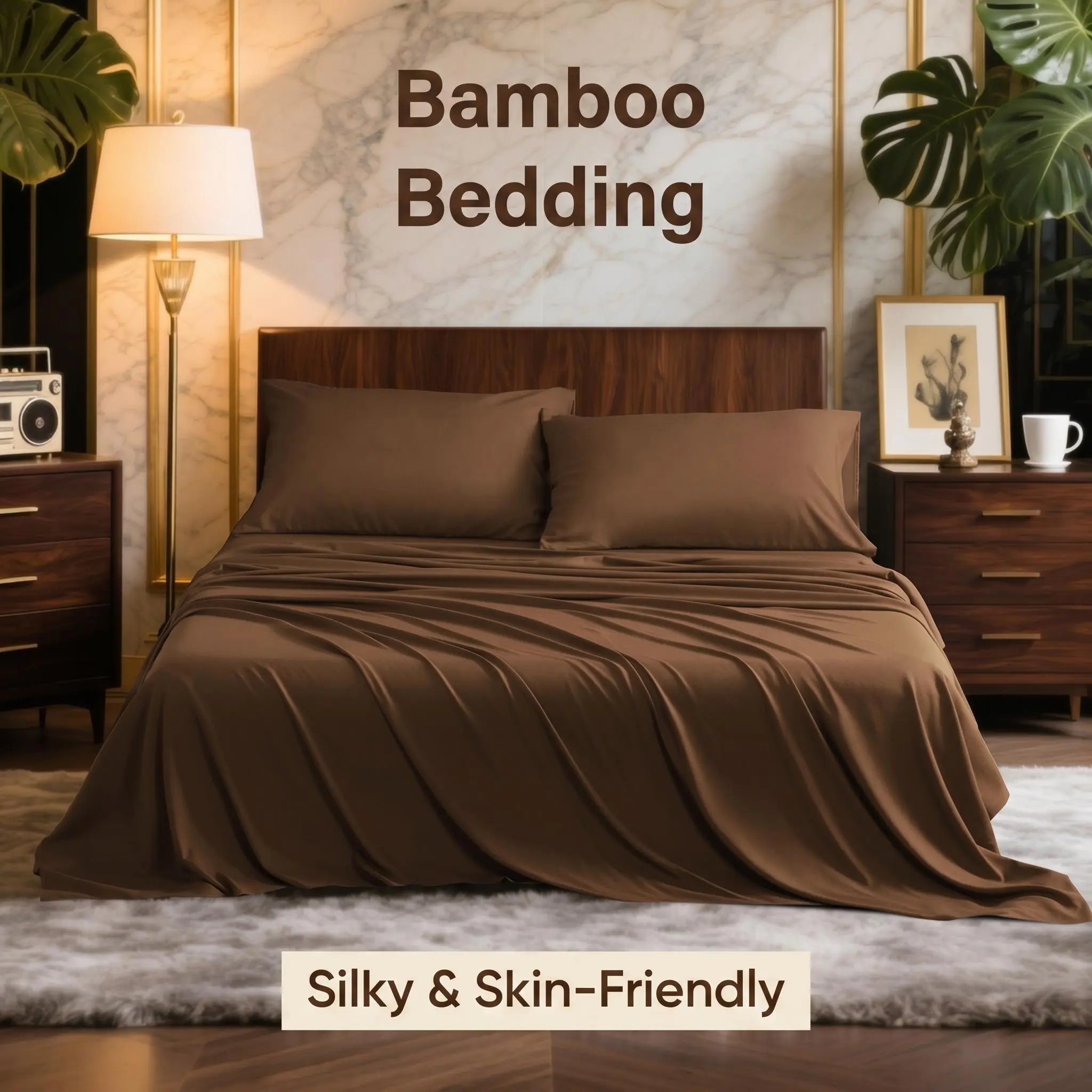 Bedsum Bamboo Sheet Sets - 3/4 Pc Breathable Bedding Set, Hotel Luxury Super Silky Soft Cooling Bed Sheets, Wrinkle & Fade Resistant Household Holiday Gift, Complete Sheet Set