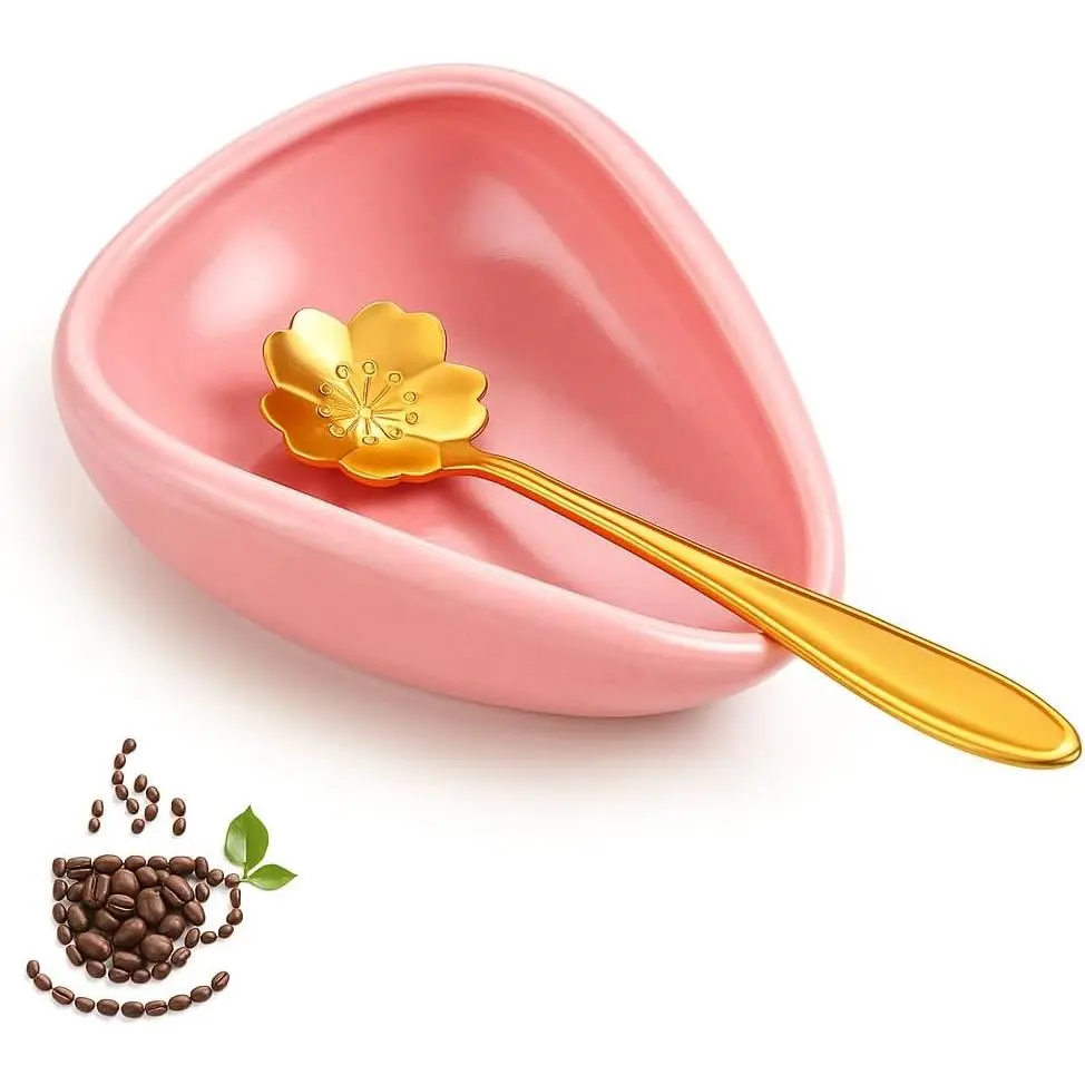 Pink Ceramic Coffee Spoon Rest,Coffee Bar Kitchen Accessories and Decor,Spoon and Stirrers Holder for Coffee Counter,Coffee Bean Dosing Cup,Tea Utensil,Coffee Lover Gifts for Women,No Spoon Included