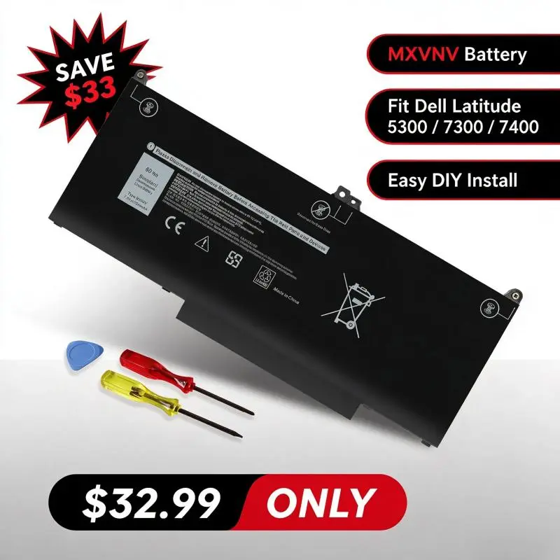 Rechargeable Multi-Model Laptop Batteries with Cells, OEM 05VC2M Replacement for Dell Latitude 5300, 5310 2-in-1, 7300, 7400, 12 Months Replacement, MXV9V