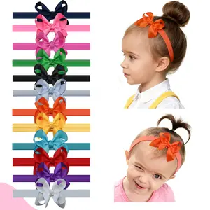 JoyBowie New Year Clearance Pack of 12 3-inch Soft Nylon Headbands with Colorful Ribbon Bows, Suitable for Baby Girls and Newborns