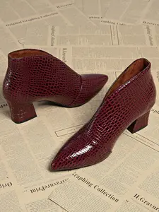 New Crocodile Pattern High Heel Chunky Ankle Boots, Women's Fashion Pointed Toe Slip-On Shoes, Vintage Luxurious Casual High Heels, Footwear Boot