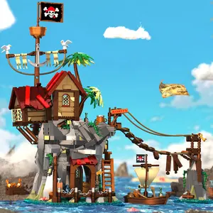 1044Pcs Pirate Wharf Building Set, Pirate House Building Blocks Sets, DIY Construction Model Kits, Creative Building Blocks, Perfect Gift for Birthday, Christmas, Easter, Housewarming Gifts, Office Home Decor Collection, Cliffside Broken Mast Cabin