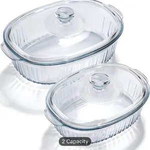 Glass Baking Dish with Lid Set, Casseroles with Glass Lids, 61oz, 95oz, Oven & Microwave Safe, Versatile Deep Glasses Food Container for Baking, Cooking; with Ideal for Desserts, Chicken, Pasta, for Holidays