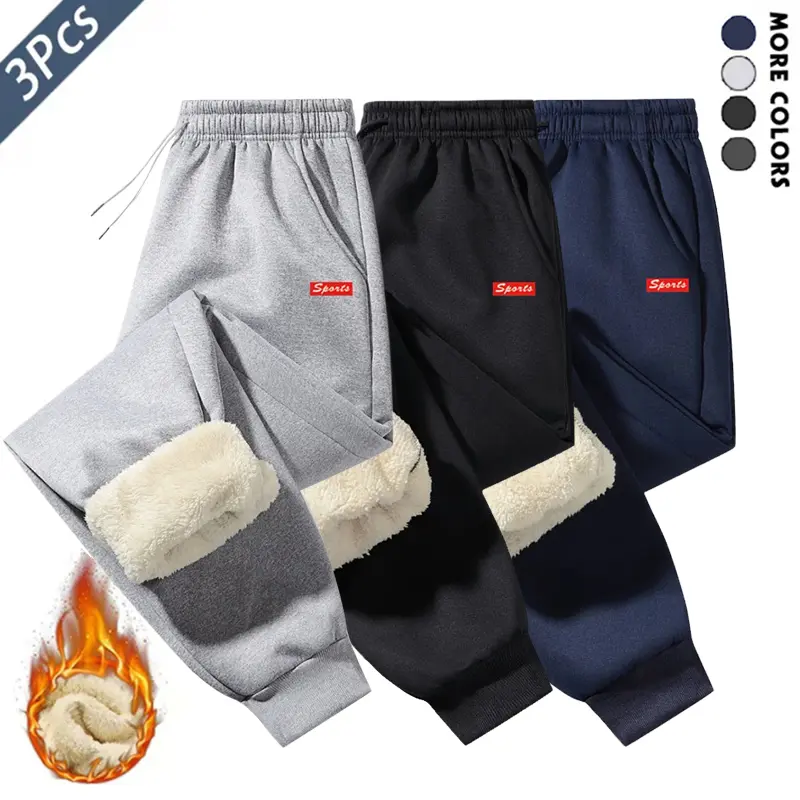 LIFE KEEPS MOVING 3-Pack Men’s Winter Fleece Joggers Pants with Zipper Pockets — Casual joggers with drawstring waist, solid color, suitable for running, workouts, fitness, and outdoor activities; athletic pants with a streamlined design and comfortable f