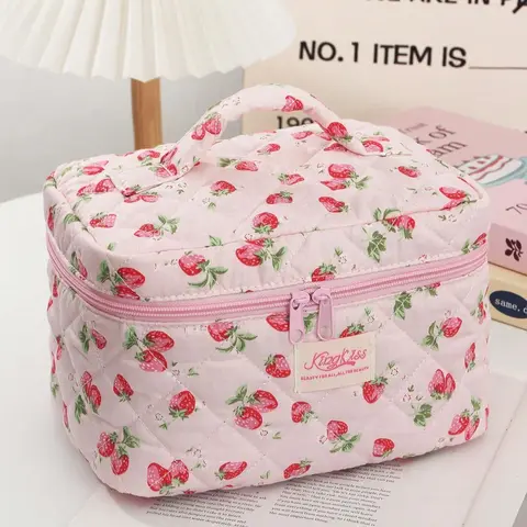 Strawberry Pattern Makeup Bag Set, Large Capacity Fluffy Makeup Bag & Toiletries Bag & Makeup Brush Bag, Portable Cosmetic Storage Bag, Makeup Organizer Pouch, Cosmetic Travel Bags, Cosmetics Organizer