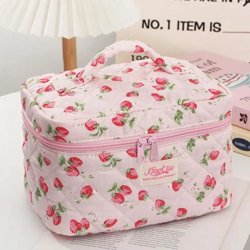 Strawberry Pattern Makeup Bag Set, Large Capacity Fluffy Makeup Bag & Toiletries Bag & Makeup Brush Bag, Portable Cosmetic Storage Bag, Makeup Organizer Pouch, Cosmetic Travel Bags, Cosmetics Organizer