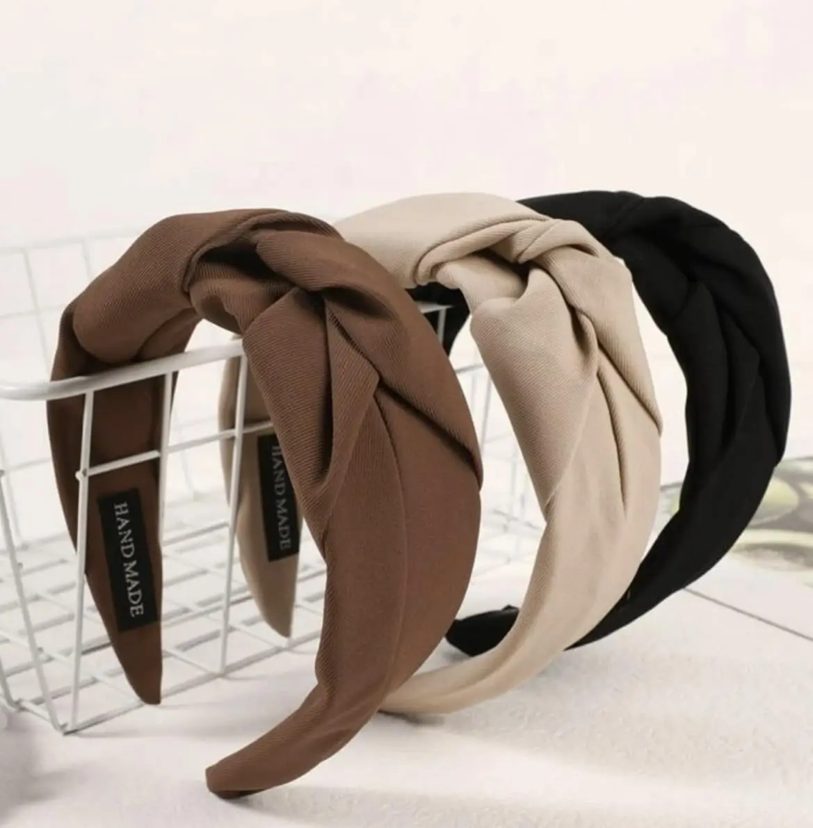 3PCS Hair Accessories Set, Knotted Headbands for Women - Non-Slip Wide Top Knot Hair Hoops, Fashion Hairbands in Black, Beige, Brown