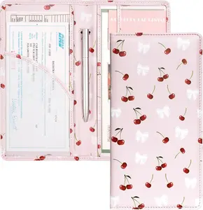 Registration and  Holder, PU Leather Glove Box  Organizer with  Closure for Driver's License & Essential Documents ( Cherry)