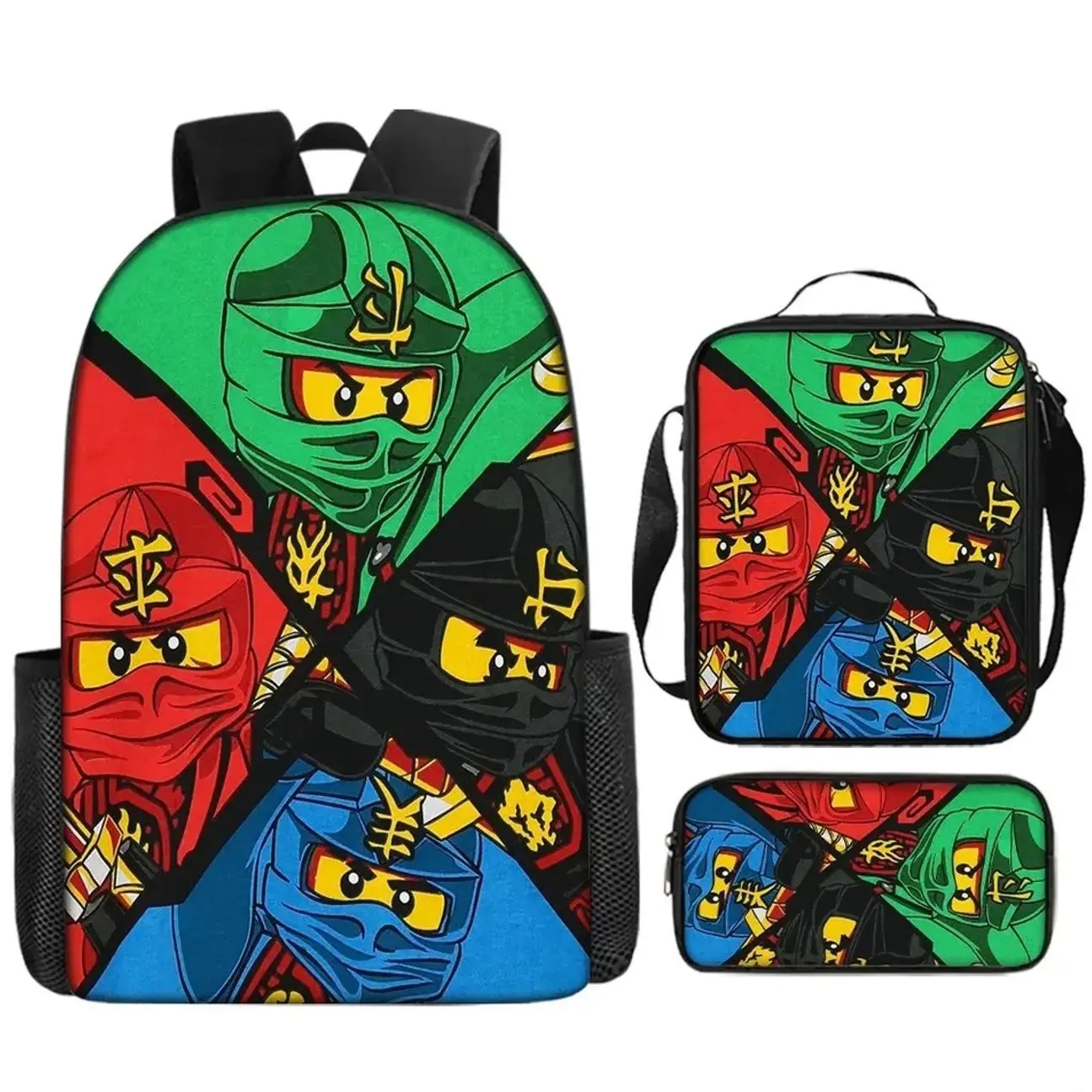 Cool Power Ninja Battle Squad 3-in-1 School Bag Set with Matching Lunch Box Back to School Halloween Christmas Gift Idea