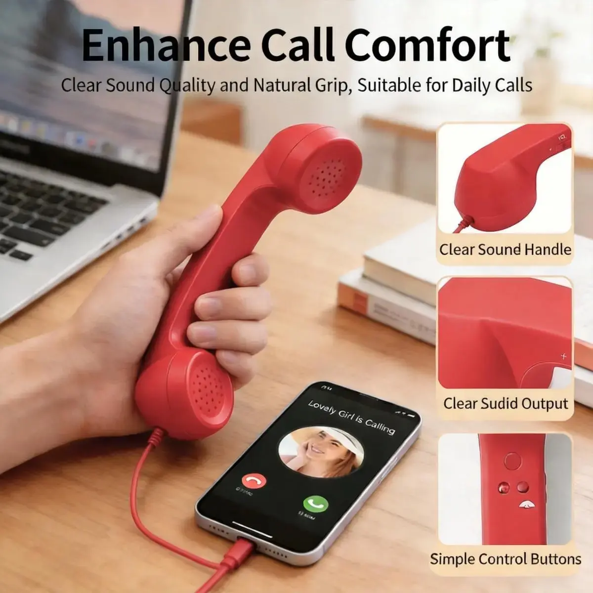 Vintage Retro Telephone Handset with 3.5mm Socket, Cell Phone Receiver with MIC, Microphone & Speaker for Smartphones, Computers
