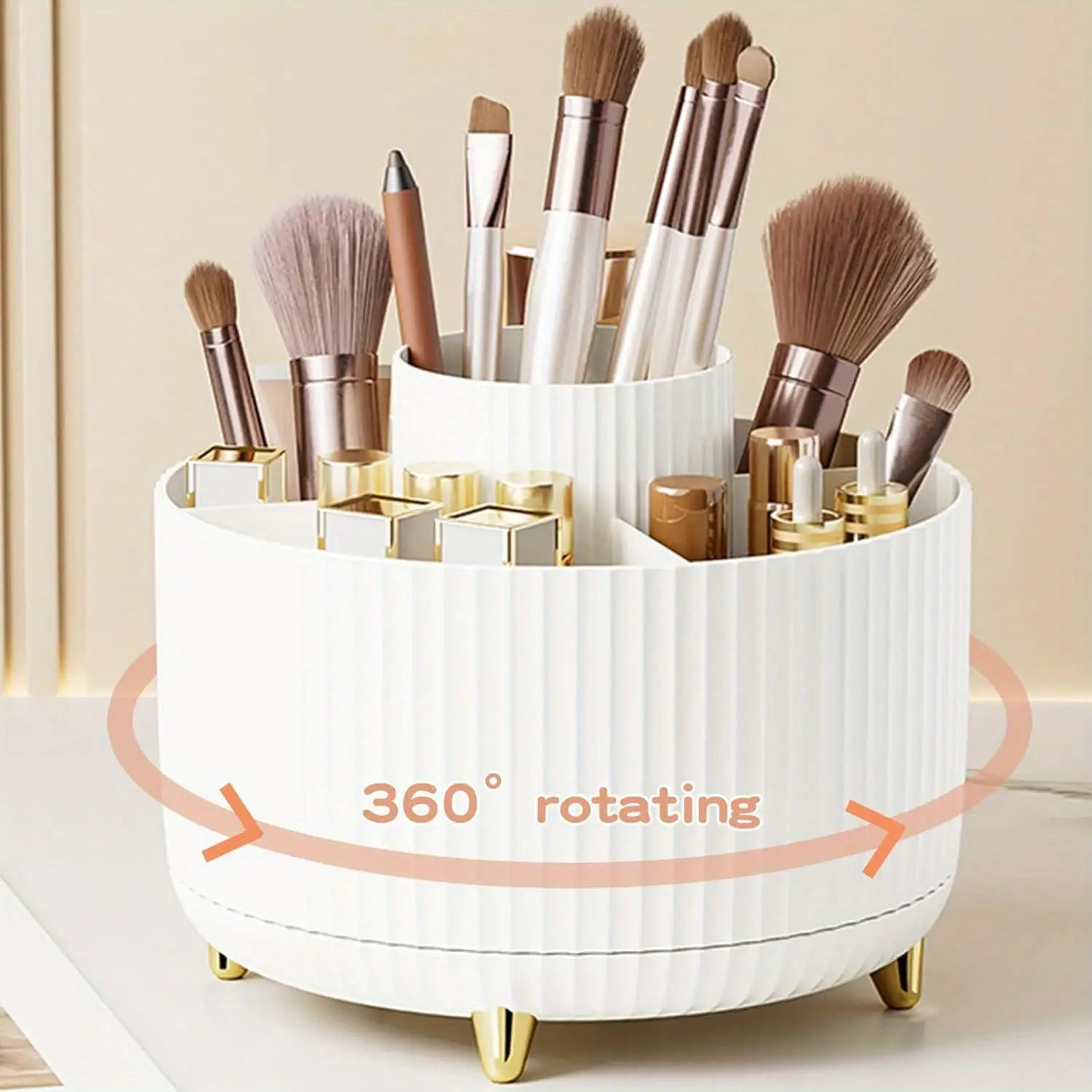 360° Rotating Cosmetic Brush Storage Basket, Multi-grid Countertop Makeup Storage Box, Desktop Organization for Home Office School, Beauty Organizer,