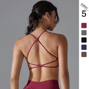 (New) Seamless Solid Color Cross-Back Tight High-Elasticity Sports Bra Yoga Wear Running Fitness Yoga Bra for Women