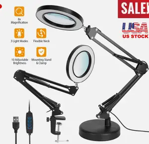 Magnifier LED Lamp 8X Magnifying Glass Desk Table Reading Light with Clamp Stand
