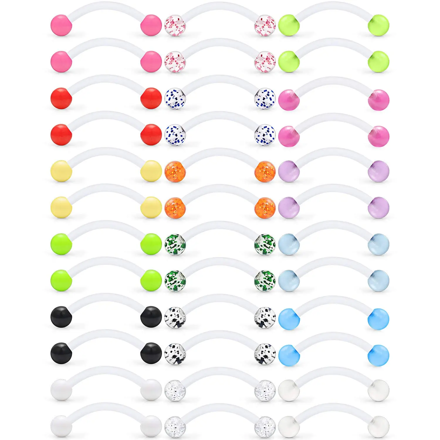 14g 16mm Glitter Bioflex Flexible Curved Barbell Snake Eyes Tongue Nipple Ring Body Retainer 8-36pcs