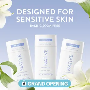 NATIVE Sensitive Deodorant Stick 3-Pack – Baking Soda Free, Aluminum‑Free