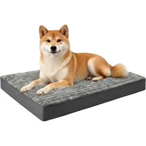 Bed Large Sized Dogs,  Flannel Pet Beds with Removable Washable Cover,  Indestructible Big  Bed with Anti-Slip Bottom, Egg Crate Memory  Pad, 35.0"x22.0"x3.0", Grey