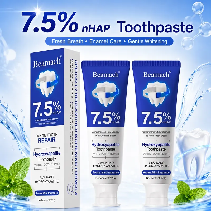7.5% Hydroxyapatite Toothpaste, Fluoride-Free Oral Care Product for Adults, Enamel Repair, Brightening, Anticaries, Sensitive Teeth Care, Refreshing Flavor, 4.23oz Single Item, 24 Months Shelf Life