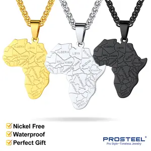 PROSTEEL Africa Map Pendant Necklace Stainless Steel African Land Border Pattern Chain Unique Design Jewelry Unisex For Men Women with Gift Box