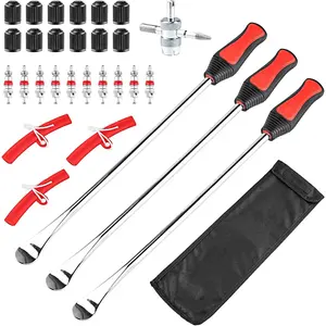 15" Tire Spoons Kit, Tire Changing Tool for Motorcycles, Dirt Bikes, Lawn Mowers and More, 29PCS Tire Removal Tool Set, with Tire Spoon, Rim Protector, Valve Tool, Valve Cover and Valve Core