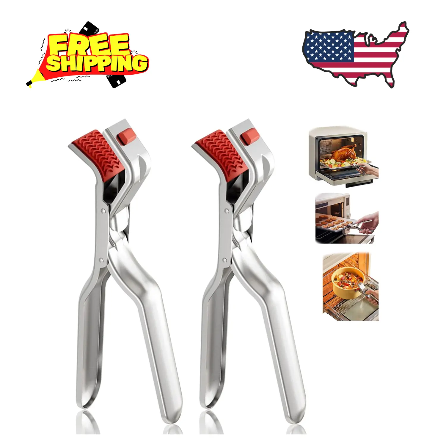 2Pcs Stainless Steel Hot Plate Gripper Tongs, Multi-Function Anti-Scald Bowl Clip