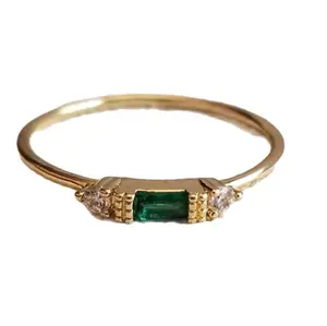 New 18K Gold Plated Emerald Diamond Band Stacking Ring for Women