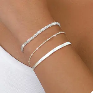 CASSIECA 3pc Adjustable Stackable Bracelet Set, 14 K Gold-Plated & Silver Chain Jewelry for Daily Wear for Women SummerVibes