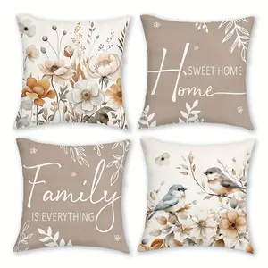 4pcs,  Spring Themed Throw Pillow Covers, Floral and Bird Design, Home Décor Products, Suitable for Couch Sofa, Room Decor and Bedroom Decor, Suitable for Spring Decoration, 2D Flat, Single Sided Printing, No Pillow Core