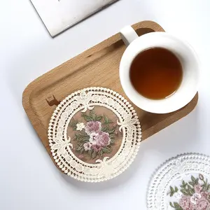 Vintage Lace Embroidered Hollow Out Coaster, Floral Crochet Fabric Mat, American Farmhouse Tablecloth, Tableware, Furniture Decor, Photo Prop, Vintage Charm