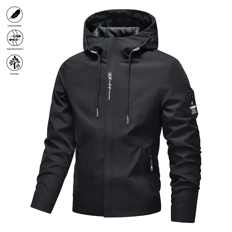 Men’s hooded windbreaker jacket for spring–autumn, suitable for outdoor trips and daily commuting, windproof outerwear