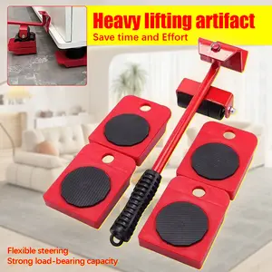 5Pcs/set Heavy Furniture Moving Transport Tool Roller Handcart Removal Lifting Moving Tool Wheel Bar Professional Mover Tool
