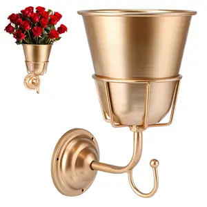 Vintage Wall Mounted Vase, Vintage Wall Vase for Brass Flowers,Multi-Function Hanging Organizer with Hook Decorative Dried Flower Vase Rack for Artificial Plants Home Bathroom Decoration