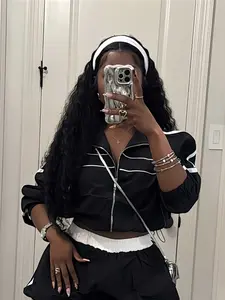 Sexy Casual Fitted Long Sleeve Zipper Colorblock Woven Jacket, Women's Fashion Outerwear, European Style, Perfect for Spring & Fall, Coats