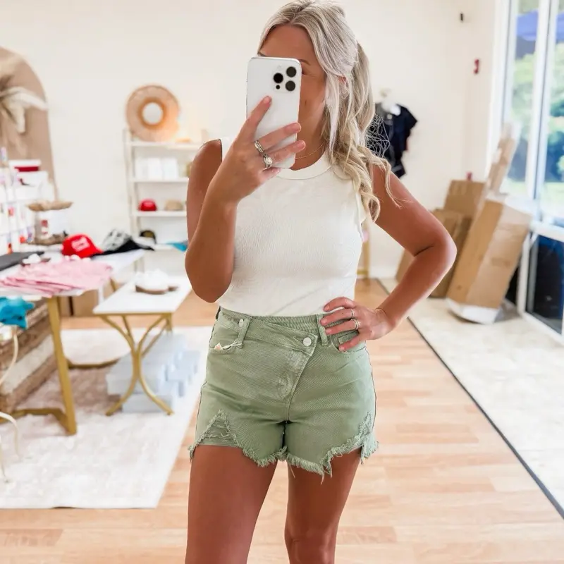 Risen High Rise Cross Over Olive shorts