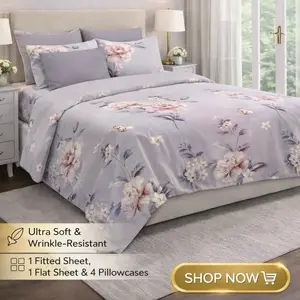 1 douzen (12Lu Ultra Soft & Wrinkle-Resistant Bedding Set Includes 1 Fitted Sheet 1 Flat Sheet & 4 Pillowcases Floral Design) different colors