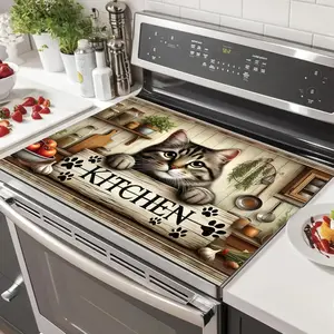 Cute Cat Design Non-Slip Rubber Oven Mat, Stove Panel Protector, Kitchen Decoration, Easy Clean, Multi-Purpose Stove Cover, Fits Ovens, Washing Machine, Dryer, Kitchenware