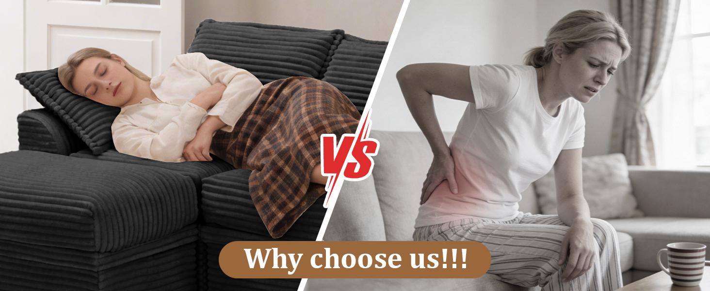 【4 Packages Shipping】NABUMI 142” Oversized Modular Sectional Sofa with Storage, Extra Deep&High Seat Corduroy Cloud Couch, 5 Seater U Shaped Couch, Ergonomic Memory Foam, Free Combination, Tool-Free Assembly, Black, Beige, Dark Gray, Green