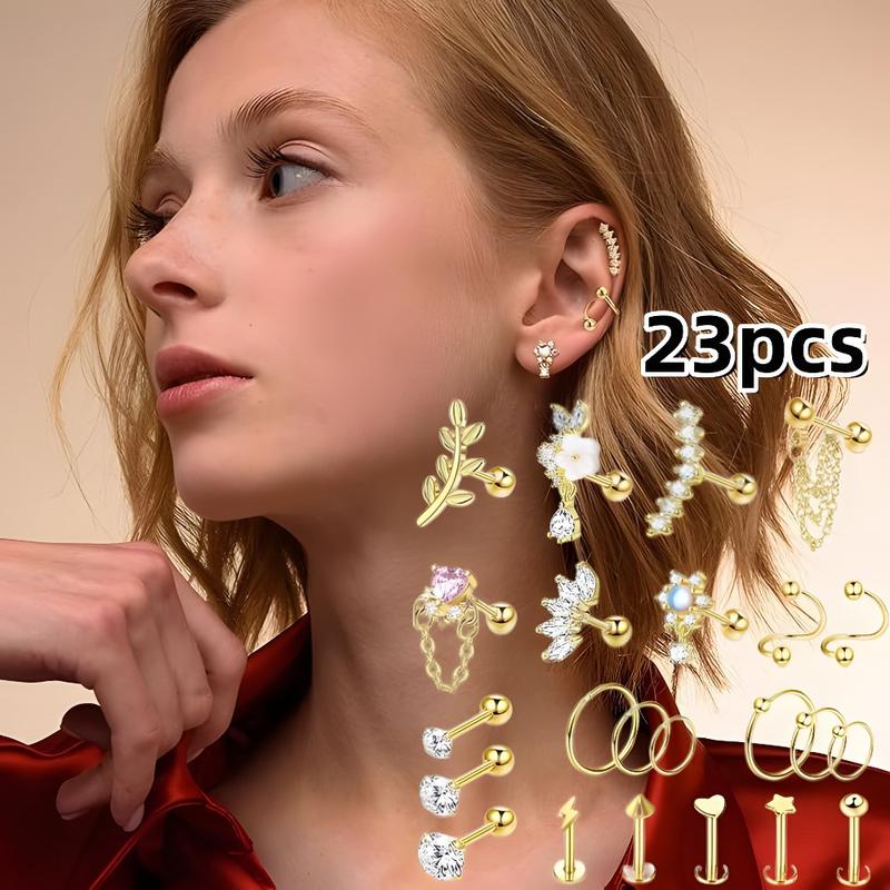 1Set Stainless Steel Cartilage Earrings Set for Women Opal Conch Helix Earrings Cartilage Stud Piercing Jewelry, Helix Studs, Stylish Studs, Durable Hoops