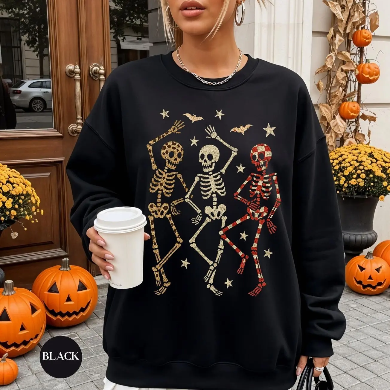 Vintage Dancing Skeletons Sweatshirt, Retro Halloween TShirt, Y2K Halloween, Fall Skeletons Oversized Women's Shirt Sweatshirt, Spooky Season Gift, Cute Fall Halloween Apparel, Halloween Gift for Women & Men