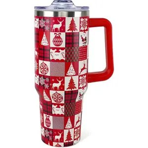 Christmas Tumbler 40oz Santa Tumbler with Lid and Straw Christmas Trees Reindeer Snowflakes Cup Xmas Insulated Coffee Mug Gifts for Women Men: Tumblers & Water Glasses